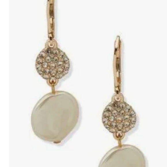 Anne Klein Women's Crystal and Pearl Double Drop Earrings - Picture 1 of 4